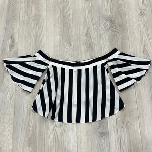 Off shoulder black and white top
